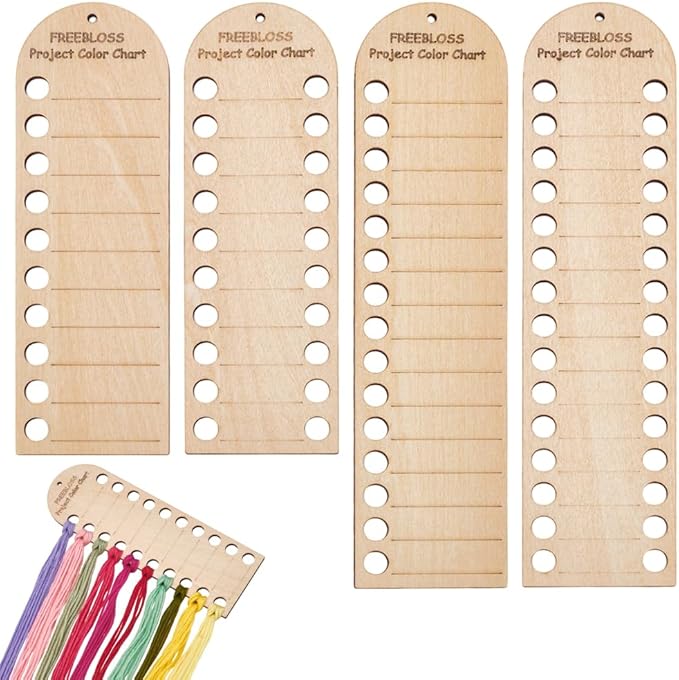 FREEBLOSS 4Pcs Project Color Chart Erasable and Reusable Wood Temperature Blanket Color Chart Wool Shade Organiser Card Blanket Planner for Thread Crochet Knitting Accessories,10/20/15/30 Holes