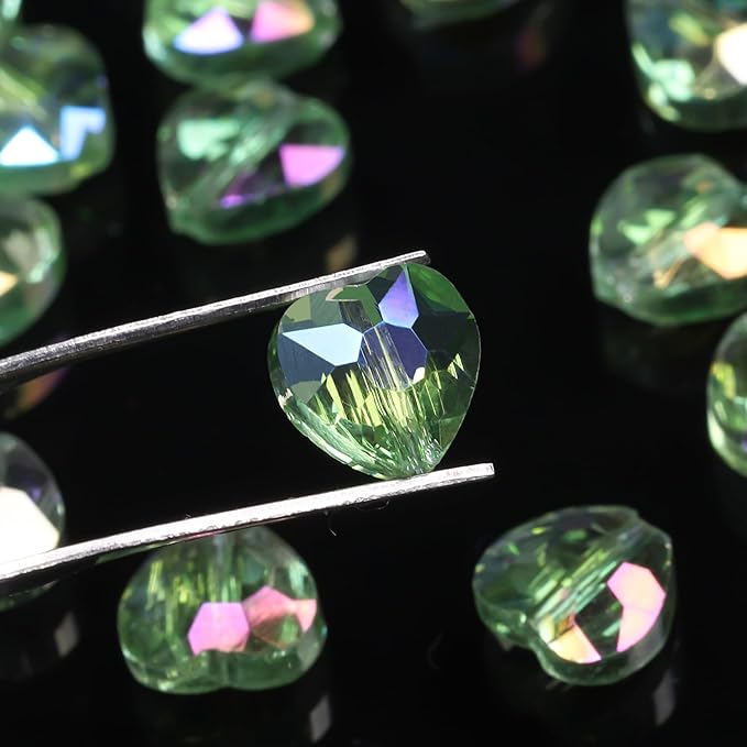 70pcs 8mm AB Light Green Faceted Heart Beads for Jewelry Making Crystal Glass Beads for Bracelets Necklace Crafts, Friendship Bracelet Kit, Love Gifts