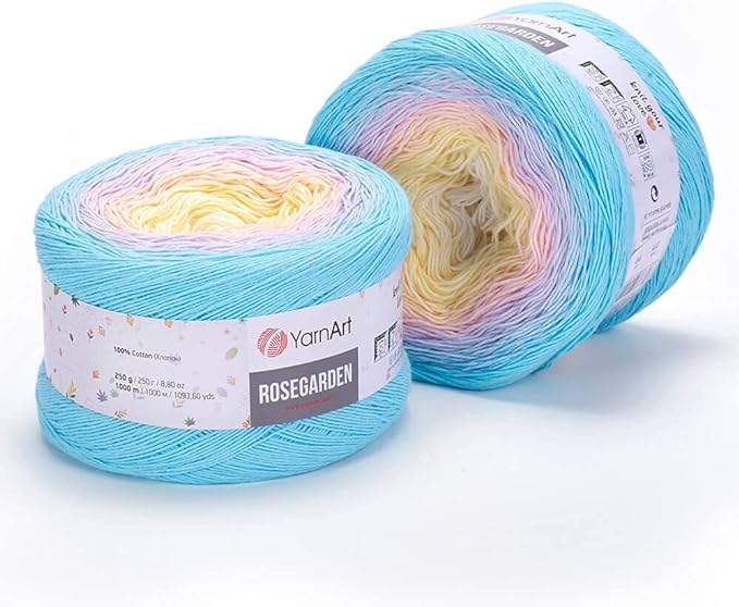 Yarn Art Flowers Rosegarden 100% Cotton 250gr 8.80 oz 1094yds Multicolor Cotton Yarn Rainbow Crochet Yarn Spring Summer (311)