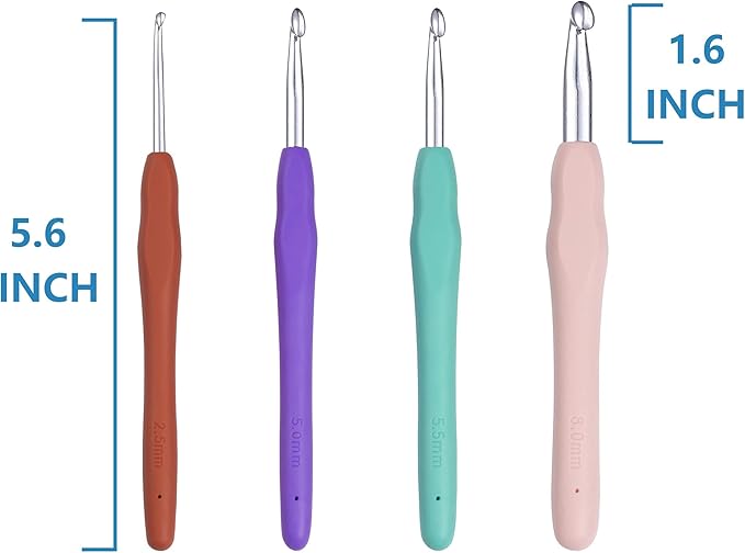 Ortarco Crochet Hooks Set, Ergonomic Soft Handle for Arthritic Hands, 2.5mm- 8mm 4 Size Knitting Needles for Beginners and Crocheting Yarn (4)