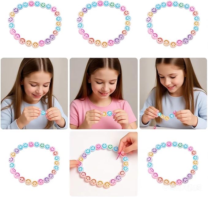 nikkiGuo 1250 PCS Letter Beads Kit with Elastic Cord – Alphabet A–Z, Numbers, Heart, Moon, Star, Smiley Beads for Friendship Bracelets & DIY Jewelry (Glow in The Dark & Colorful Letters)