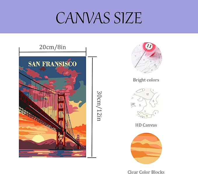 CHWGLFGG Travel City Paint by Numbers Kit for Adults Beginner, 6 Pack Adult Paint by Number Kits on Canvas, DIY Acrylic Oil Easy Painting by Numbers for Home Wall Decor 8X12 inch (Without Frame)