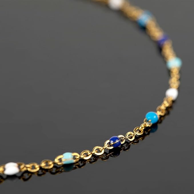 UMAOKANG 33 Feet/10M Blue Mixed Color Bead Chains for Jewelry Making Gold Plated Stainless Steel Soldered Cable Thin Chain on Spool Bracelet DIY Jewelry Findings