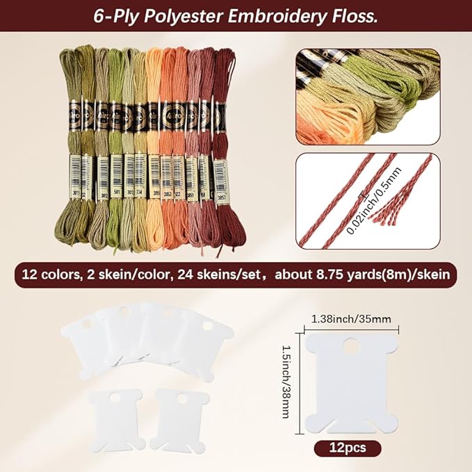24 Skeins 6 Strands Variegated Colorful Embroidery Floss Cross Stitch Threads Gradient Friendship Bracelets Yarn String Bulk with Floss Bobbins for Sewing Knitting Crafts Crochet Stitching