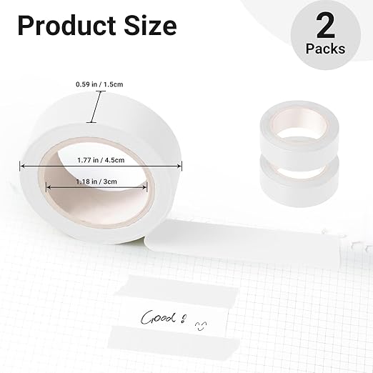 2Pack Pure White Washi Tapes, Self-Adhesive Decorative Masking Tape, Decor Journals Scrapbooks Planners DIY Crafts Gift