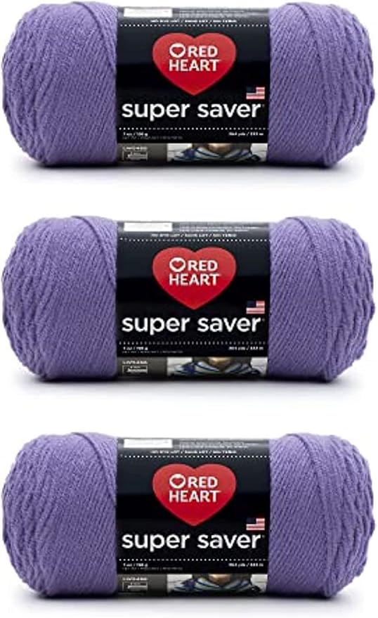 Red Heart Super Saver Lavender Yarn - 3 Pack of 198g/7oz - Acrylic - 4 Medium (Worsted) - 364 Yards - Knitting/Crochet