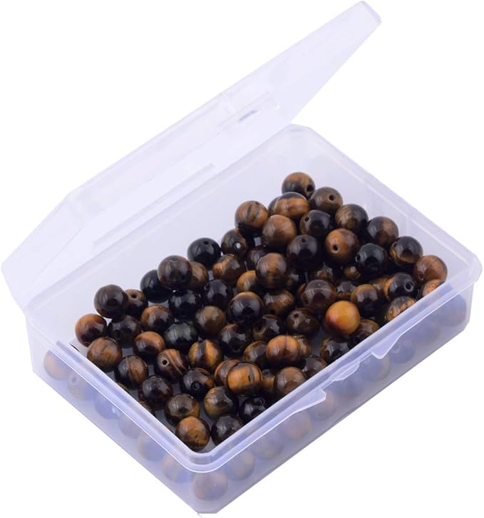 Natural Stone Beads 100pcs 8mm Tiger Eye Round Genuine Real Stone Beading Loose Gemstone Hole Size 1mm DIY Smooth Beads for Bracelet Necklace Earrings Jewelry Making (Tiger Eye, 8mm)