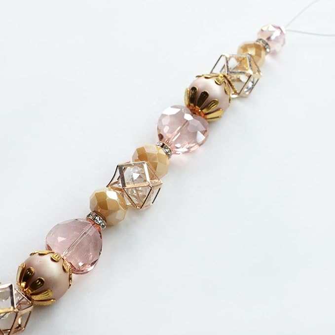 Glass Beads for Bracelets Jewelry Making Adults Keychains Bead Strand Large Unique Crystal Assortment for Craft Rondelle Faceted Flat Crackle Sparkly Bling Cute Pretty Beading Kit (Coral)