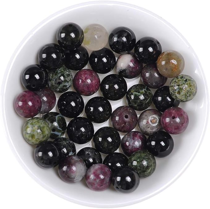 10mm Natural Colourful Tourmaline A Gemstone Round Loose Beads Crystal Stone Bracelet Necklace Accessories Crafts for Jewelry Making DIY,1 Strand 15"