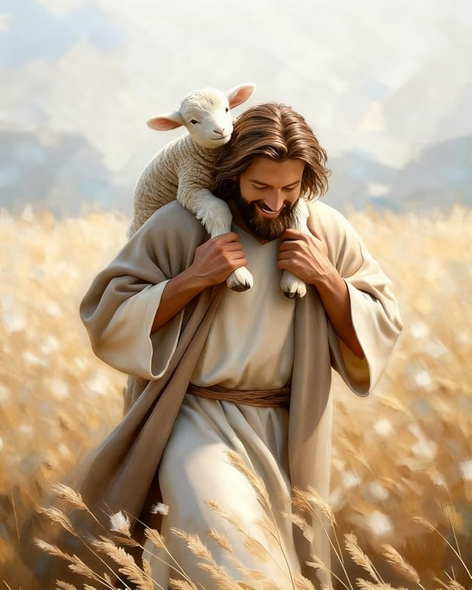Okarina Paint by Numbers Kit for Adults Beginner Jesus, Christian Adult Paint by Number Kits on Canvas, Lamb DIY Acrylic Oil Painting by Numbers for Adults, Perfect for Home Wall Decor 16X20 Inch
