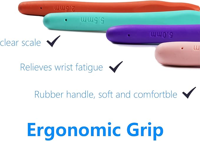 Ortarco Crochet Hooks Set, Ergonomic Soft Handle for Arthritic Hands, 2.5mm- 8mm 4 Size Knitting Needles for Beginners and Crocheting Yarn (4)
