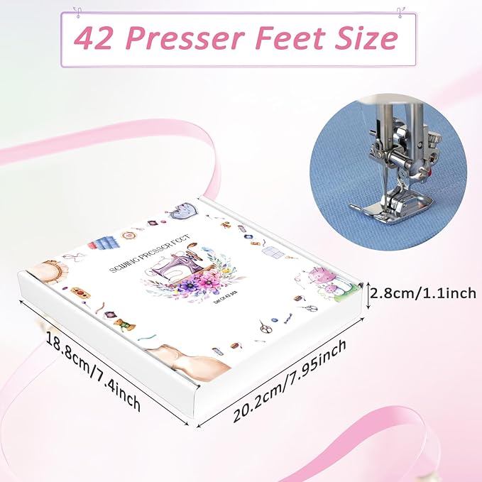 Presser Foot Set 42Pcs, Sewing Machine Presser Feet Kit Accessories with Manual for Brother, Babylock, Singer, Elna, Toyota, New Home, Simplicity, Necchi, Kenmore Low Shank Machines