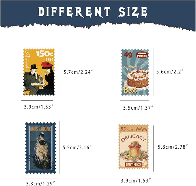 Prstincol 100 Pcs Scrapbooking Stickers,Food Stickers for Scrapbooking,Vintage Stamp Sticker for Journaling,Retro Poster Sticker for Water Bottle Laptop Phones Bullet Journal