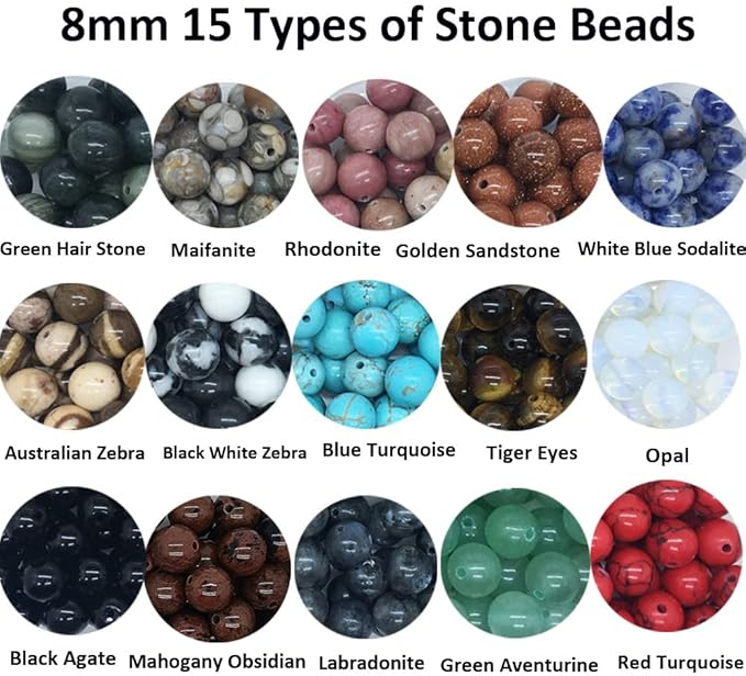Yephac 450pcs 8mm Natural Gemstone Beads - Smooth Stone Loose Beads for Bracelet, Necklace & Earrings - DIY Jewelry Making