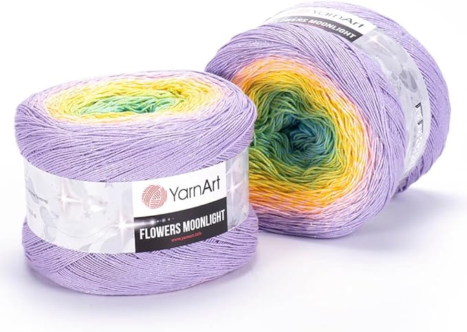 YarnArt Flowers Moonlight – Gradient Cotton Acrylic Yarn with Metallic Lurex, 9.17oz (250g), 1093 Yards – Shiny, Multicolor Cake Yarn for Crochet, Knitting, Shawls & DIY Projects (3285)