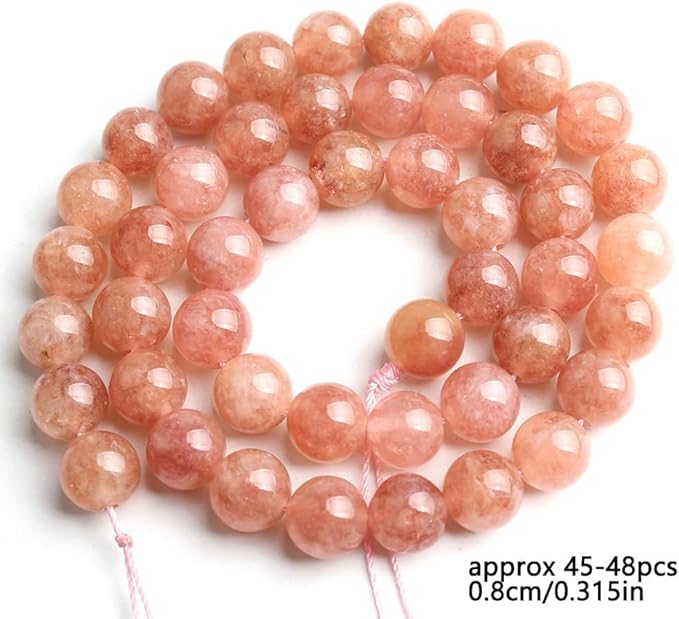 Stone Beads, 45pcs Sunstone, 8mm Round Loose Beads for Jewelry Making, Bracelets, with Bag, String & Card
