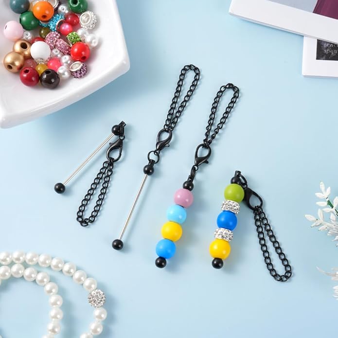 16PCS Beadable Keychain Bar Bulk, Metal Blank Beaded Keychain Bar for Beads DIY Crafts Charms Jewelry Making Supplies