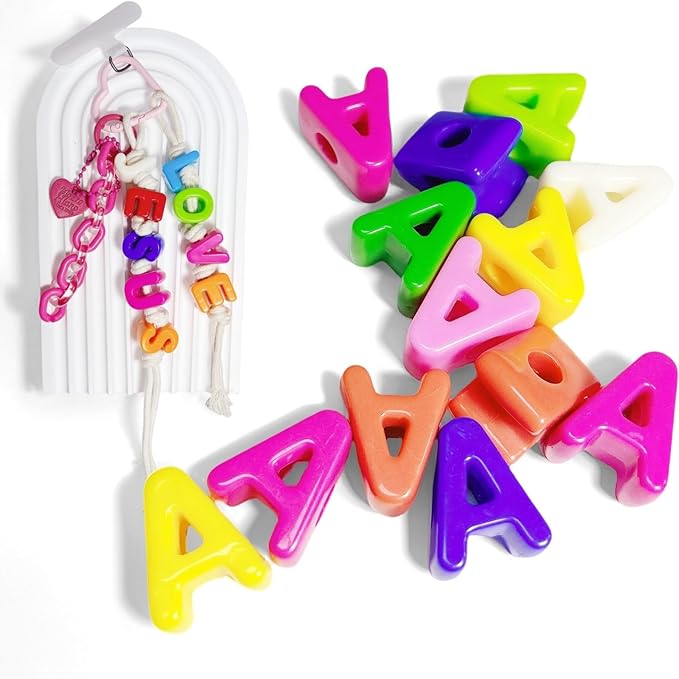 Maerolre 20Pcs Large Letter Beads, 20mm Big Acrylic Bubble Alphabet Beads, Colorful Plastic Beads for DIY Keychains, Jewelry Making, Phone Crafts Projects - A