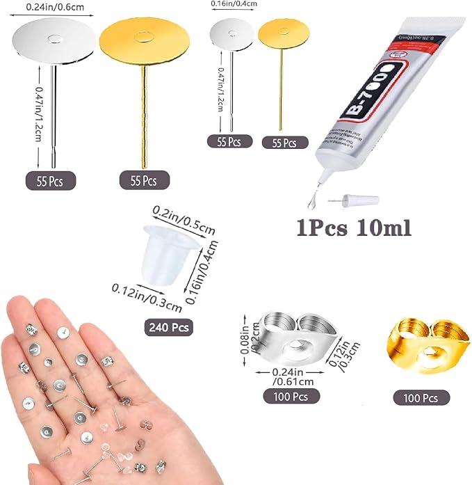 661 pcs jewelry making supplies - stainless steel & gold earring posts with rubber backs
