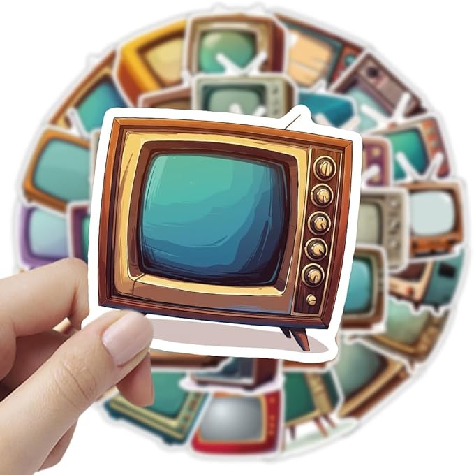 50 Pcs Retro TV Stickers, 1.5-3 Inches Vintage Television Decals, Waterproof Vinyl Stickers for Scrapbooks, Laptops, Home Decor, Ideal for Kids Adults(Television)