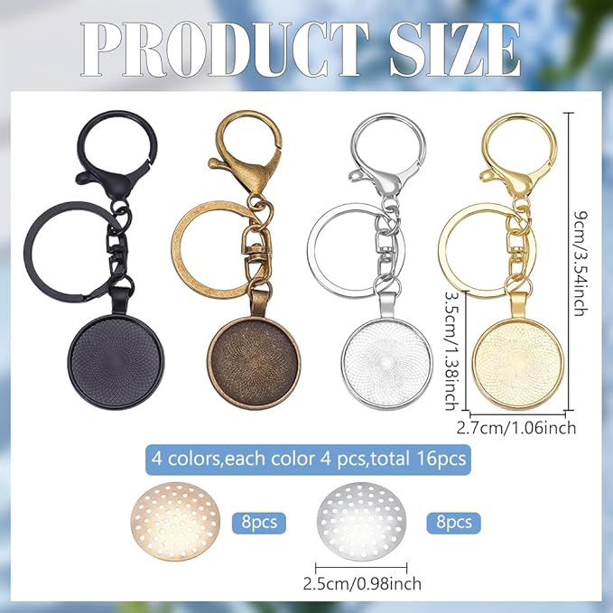 FREEBLOSS 16 Set Round Bezel Pendant Trays Blank Keychain Pendant Blank Frame for Embroidery Round Pendant Tray Charm DIY Jewelry Making Kit for Keychain DIY Embroidery Keychain Needlepoint