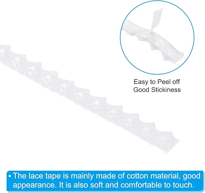 PATIKIL 0.6" Wide 2 Yards Self-Adhesive Lace Tape Lace Ribbon, 3 Pack Cotton Washi Trim Stickers Masking Decorative for Craft Scrapbook DIY Card Making, White