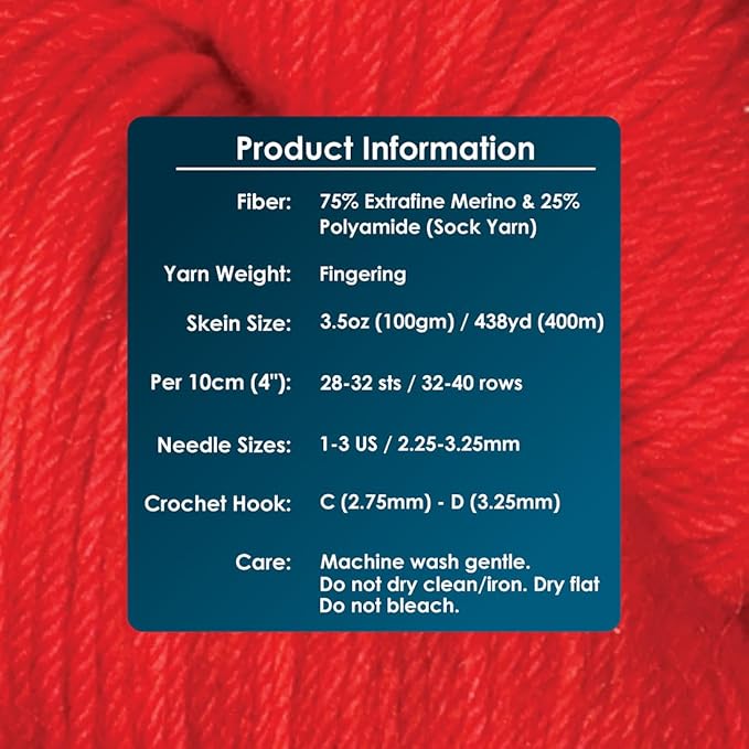 KnitPro Symfonie Fingering Weight Hand Dyed Semi-Solid Yarn Skein | Extra Fine Merino Wool & Polyamide Blend for Knitting & Crocheting, Oeko-TEX Certified 400m, 100g | Terra Scarlet