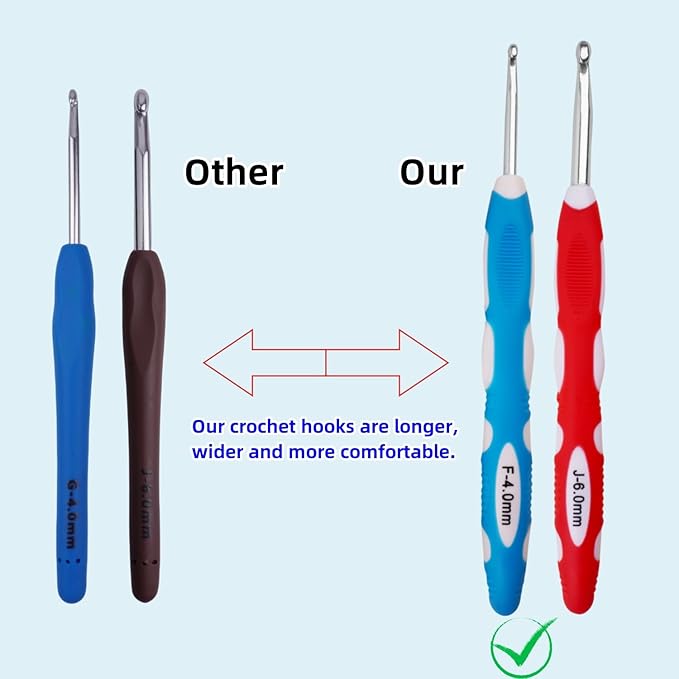 4mm 6mm Crochet Hook, Smooth Metal Head and Soft Rubber Grip Extra Long Ergonomic Crochet Hooks for Arthritic Hands, Beginners and Crochet Enthusiast