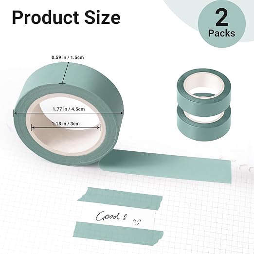 2Pack Mint Green Washi Tapes, Self-Adhesive Decorative Masking Tape, Decor Journals Scrapbooks Planners DIY Crafts Gift