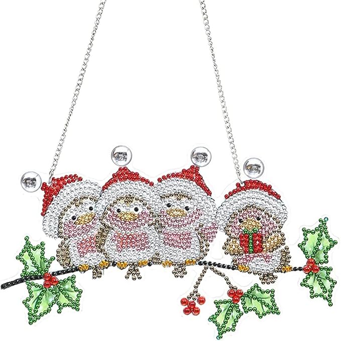 YEESAM ART DIY 5D Rhinestone Painting Christmas Decorations Hanging Kit, Little Birds 22x15cm Rhinestone Art for Wall Door Window Decorations Hanging Mosaic Crafts Ornaments