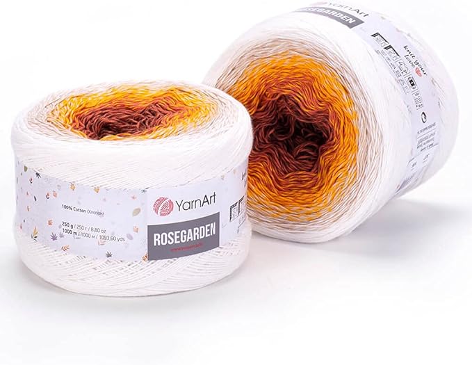 YarnArt Flowers Rosegarden 100% Cotton Gradient Yarn – 250g / 8.8oz / 1000m+ (1094 yds) – Multicolor Rainbow Cotton Yarn for Knitting & Crochet – Lightweight Summer Yarn for Shawls, Tops, (307)