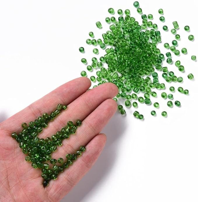 Perlin Glass Seed Beads 4mm 6/0 Round 1100pcs Mini Small Pony Spacer Beads Kit for Jewelry Making Earrings Bracelets Pendants Waist DIY Handmade (Dark Green Transparent)