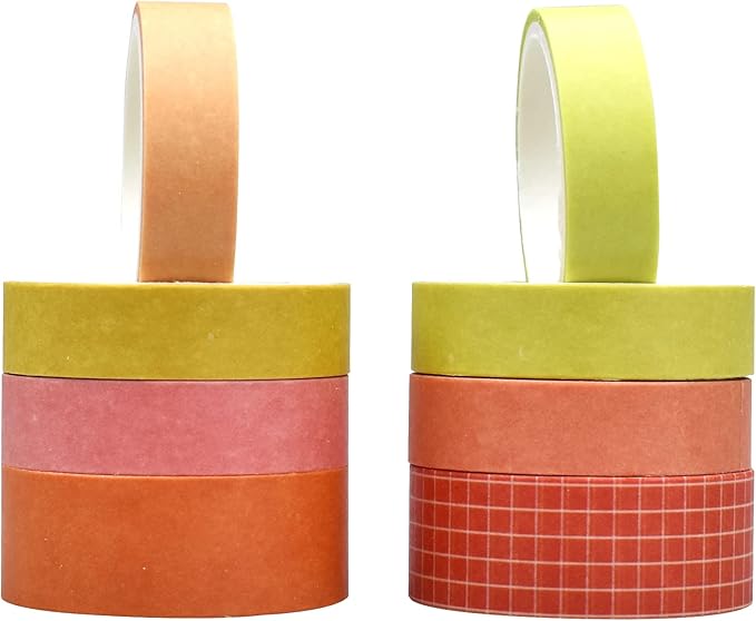 ZDOLAKIDS 8 Rolls Washi Tape Set Basic Solid Color Yellow Orange Adhesive Decoration Label for Scrapbooking Planner Journal Art Craft Album Diary Book Gift DIY Supplies