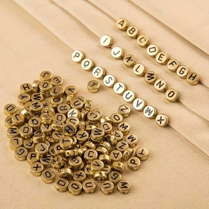 Songxi 1200pcs Gold Letter Beads for Bracelets, 4x7mm Black Alphabet A-Z Beads Friendship Bracelets Jewelry Making Kit