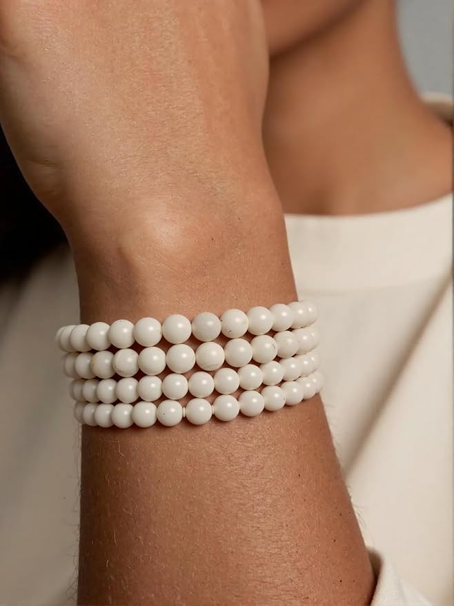 Stone Beads, 60pcs Matte White Quartz, 6mm Round Loose Beads for Jewelry Making, Bracelets, with Bag, String & Card