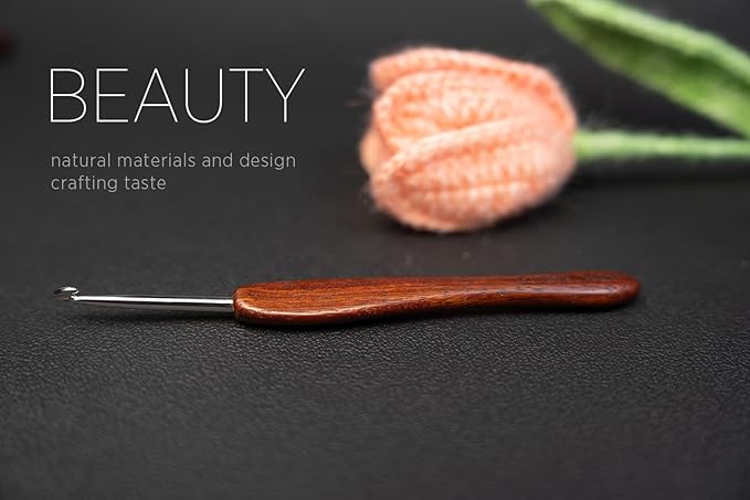 SEVENSUN Mimosa Crochet Hooks Set 5 Pack of 2mm 3mm 4mm 5mm 6mm Crochet Hook, SEVENSUN Hand Polished Ergonomic Crochet Hooks, Stainless Steel Crochet Hook, Wood Handle Pointed Crochet Needle