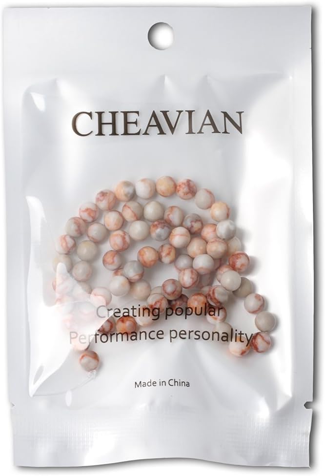 cheavian 60pcs 6mm natural red network stone round loose beads for jewelry making diy materials 1 strand 15"