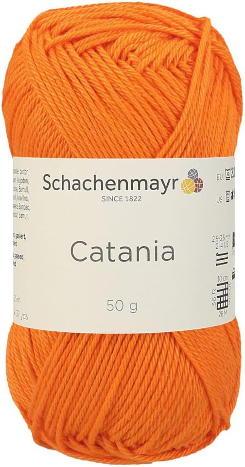 1 Skein/Pack Schachenmayr (SMC) Catania Originals Yarn, Each Ball 1.76 Oz (50gr) / 136 Yards (125 m), 100% Mercerized Cotton for Knitting and Crochet Yarn, Sport Weight, 281 - Orange