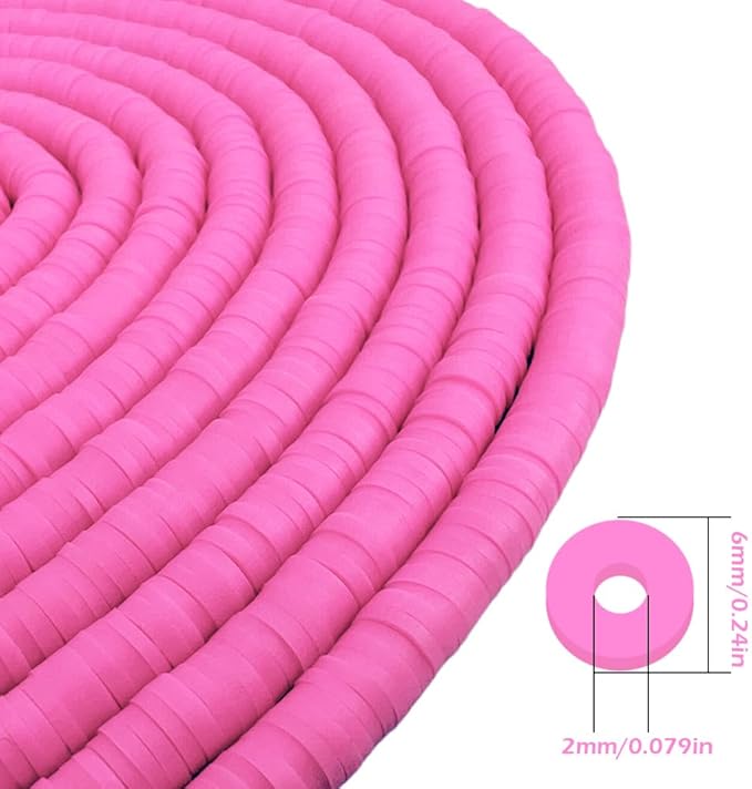 10 Strands Clay Bead for Friendship Bracelets, Heishi Beads for Bracelet Stack, Bright Color for Adults (Hot Pink)