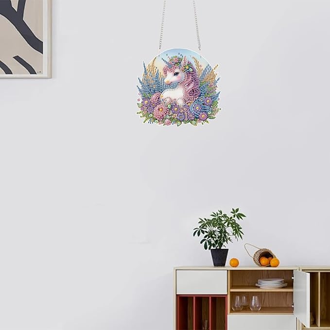 TDFERAN Diamond Painting Pendant Unicorn DIY Diamond Art Ornament Kits Arts and Crafts for Adults Gem Art Hanging for Wall Home Window Decor Paint by Numbers for Abults Painting Art Work