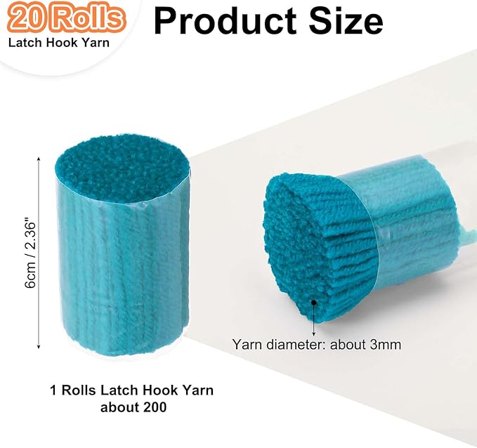 PATIKIL 20 Rolls Latch Hook Yarn, Latch Hooking Kit Yarn Precut Hook Rugs Yarns Making Crochet Bundles for Adults Beginners Tapestry DIY Craft, Peacock Blue