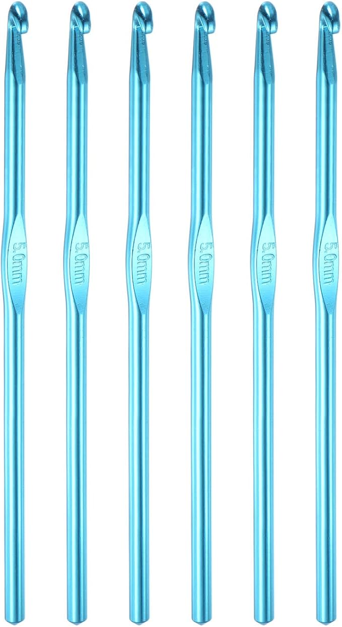 uxcell Aluminum Crochet Hook 5mm US Size H (Size 8) Knitting Needles for DIY Craft Yarn Blue 6Pcs
