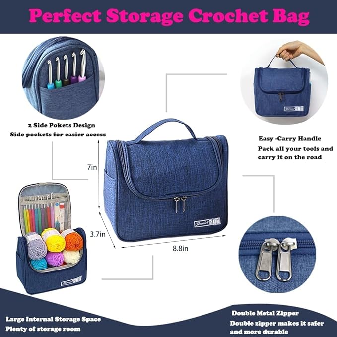 yarniss crochet kits for beginners,all in one crochet kits with 840 yards crochet yarn,ergonomic crochet hooks set with yarn for adults,navy