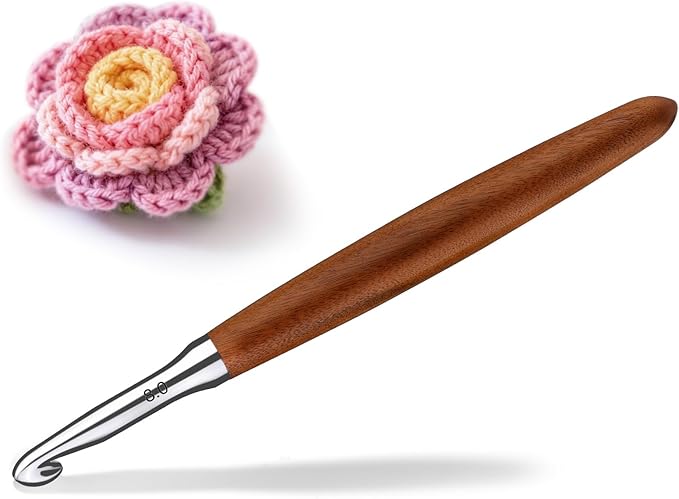 Lunarm 8mm Crochet Hook, Ergonomic Aluminum Crochet Hook with Wood Handle Available in 3mm-10mm for Arthritic Hands DIY Craft Knitting Dolls, Bouquets, Blankets, Hats, Gloves from Various Yarns