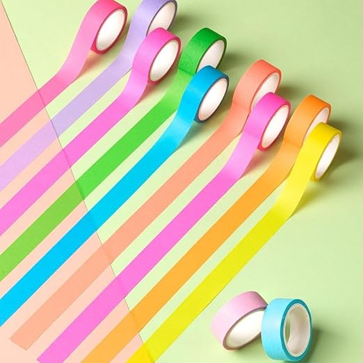 Washi Tape Set 10 Rolls - Colored Decorative Tape for Bullet Journal, Planner, DIY Arts Crafts, Scrapbooking, Holiday Decoration