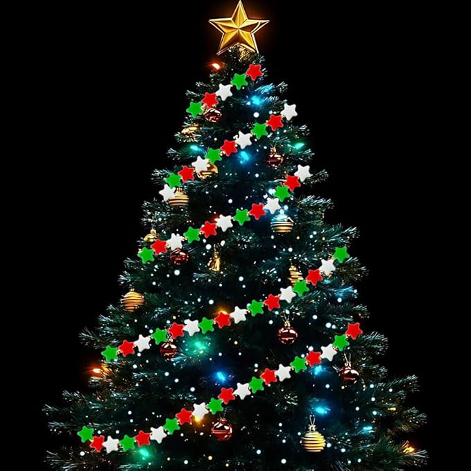 MIIIM 1000 Pcs Christmas Star Pony Beads Shapes for Friendship Bracelet, Large Hole Kandi Beads for Hair Braids, Jewelry Making (Red Green White Star)