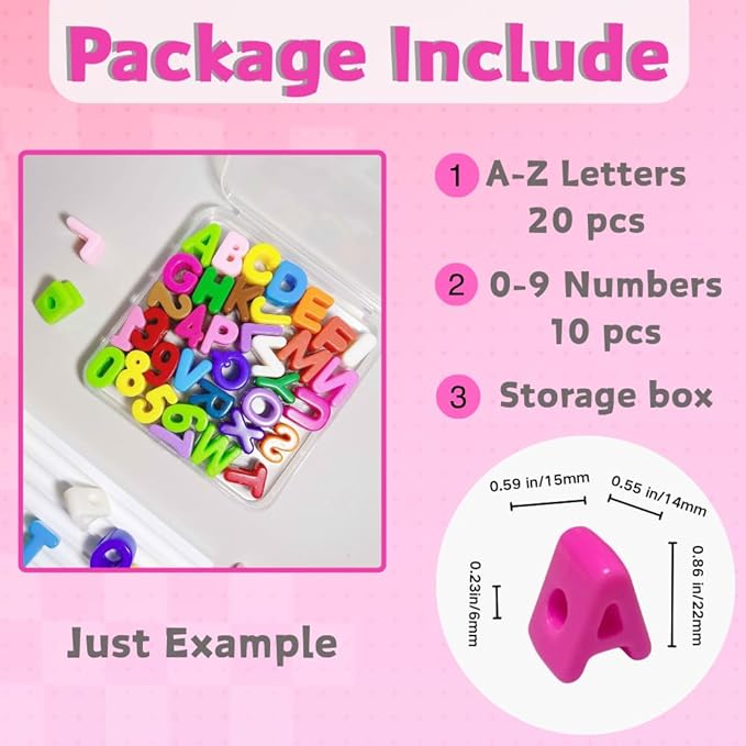 Maerolre 36Pcs Large Letter Beads & NumberBeads, 20mm Big Acrylic Bubble Alphabet, Colorful Plastic Beads for DIY Keychains, Jewelry Making - A to Z Christmas Gifts