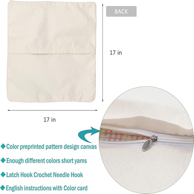 YOOLOOKY Latch Hook Pillow Kits for Adults Beginners Pre-Printed Canvas Embroidery Cushion for Home Sofa Decoration 17x17inch (Bird)