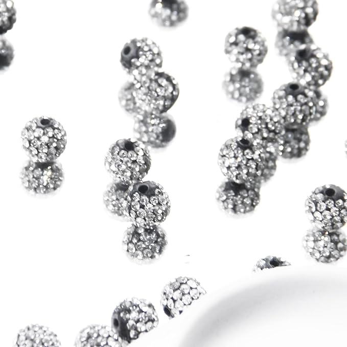 150 Pcs 10mm Rhinestone Beads for Jewelry Making, Black White Shiny Round Shamballa Disco Baseball Necklace Beads Sparkle Crystal Clay Pave Rhinestones Bead for DIY Bracelet Earring Making Supplies
