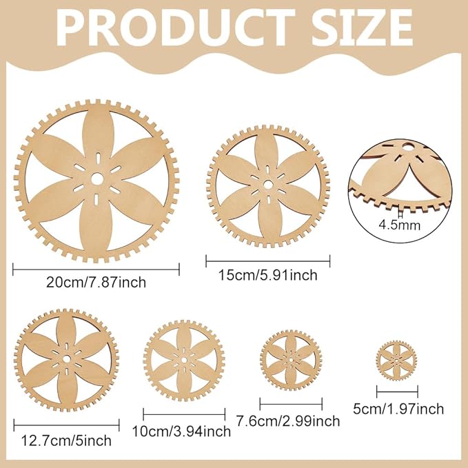 BENECREAT 6 Sizes Poplar Wood Weaving Loom Kit, Round DIY Weaving Loom DIY Weaving Art Tapestry Loom for Hanging Decor Woven Tapestry Knitted Crafts Making, 4.5mm Thick